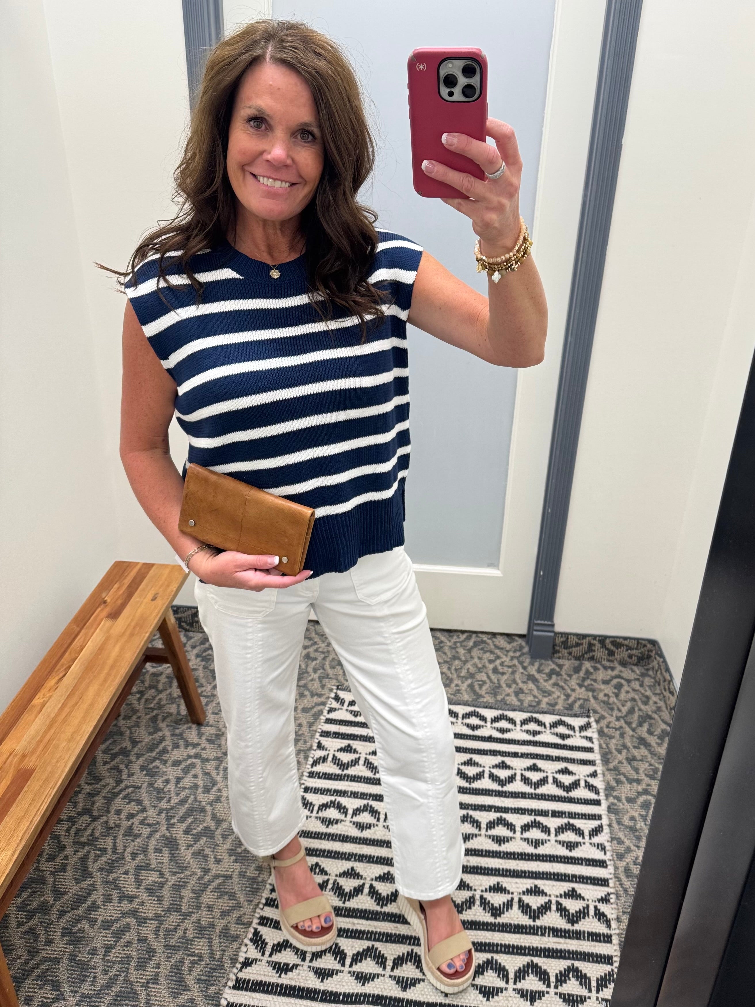 Navy Striped Crew Neck Sleeveless Sweater Top - Sweater STACCATO