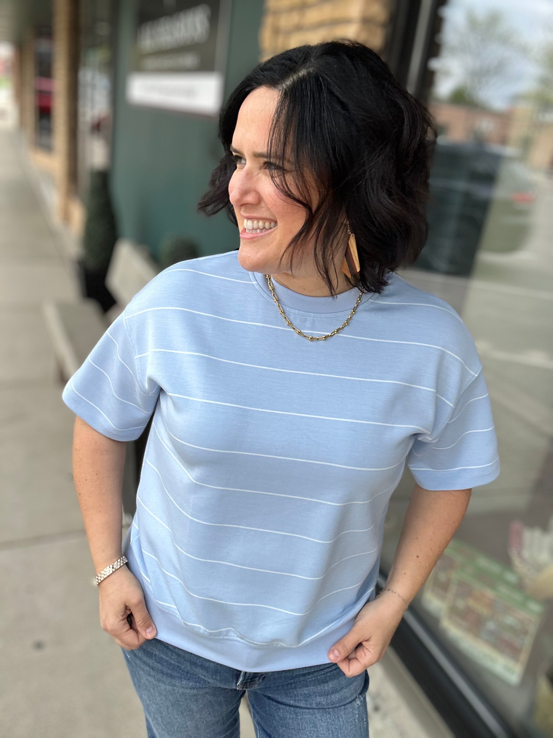 Frost Striped Crew Neck Top Top - Tee RAE MODE