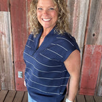 Navy Striped Modal Sleeveless Top Tops- Tanks RAE MODE