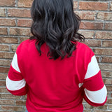 Red Color Block Terry Sweatshirt