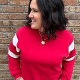 Red Color Block Terry Sweatshirt