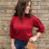 Burgundy Puff Sleeve Sweatshirt