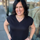 Black Waffle Knit V Neck