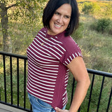 Wine Cream Stripe Cloud Knit Top