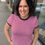 Red, White & Navy Short Sleeve Striped Top Tops- Tees STACCATO