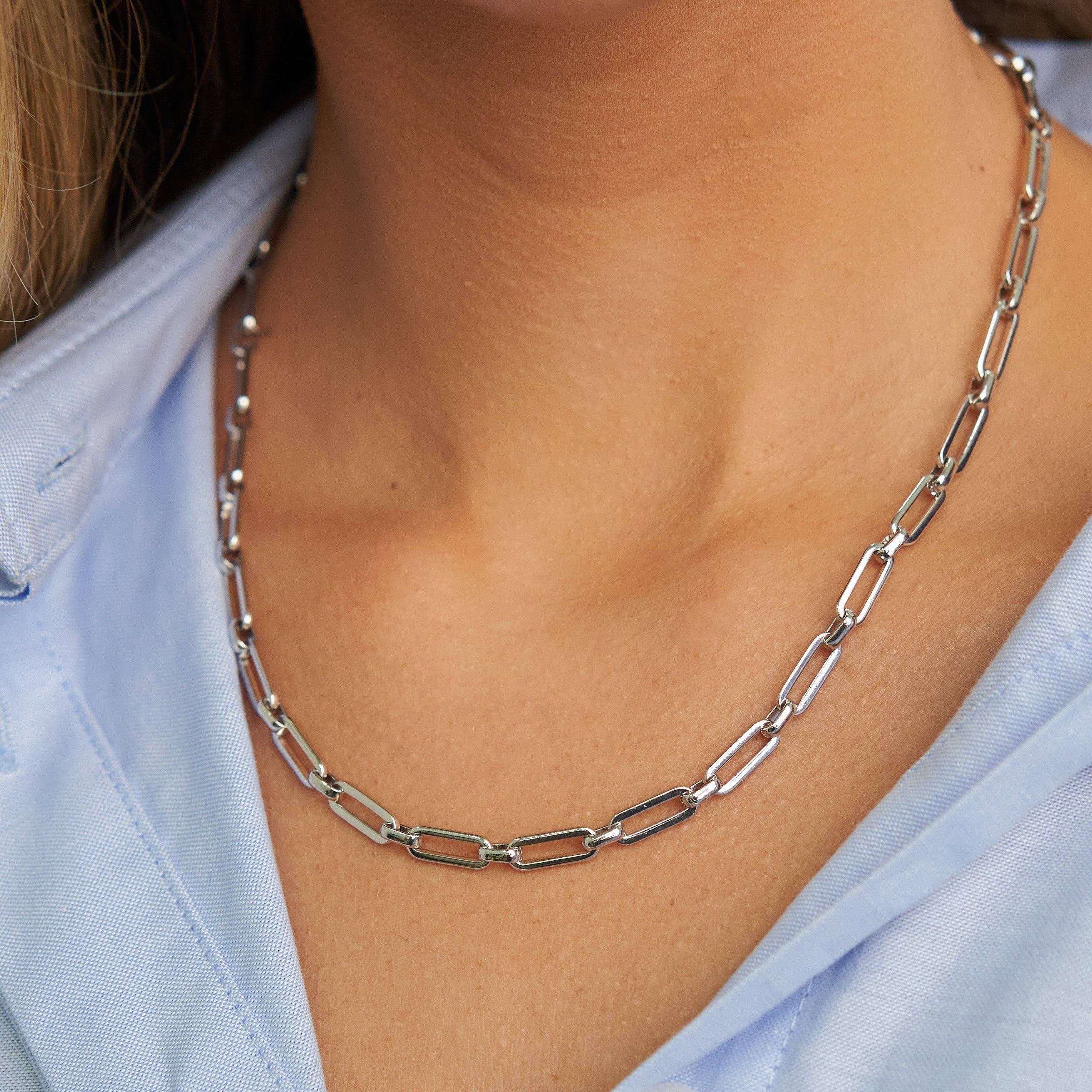 Waterproof Silver Paperclip Chain Necklace Brenda Grands Waterproof Jewelry