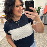 Midnight Open Knit Cap Sleeve Sweater