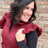 Burgundy Ruffle Sleeve Quilted Vest