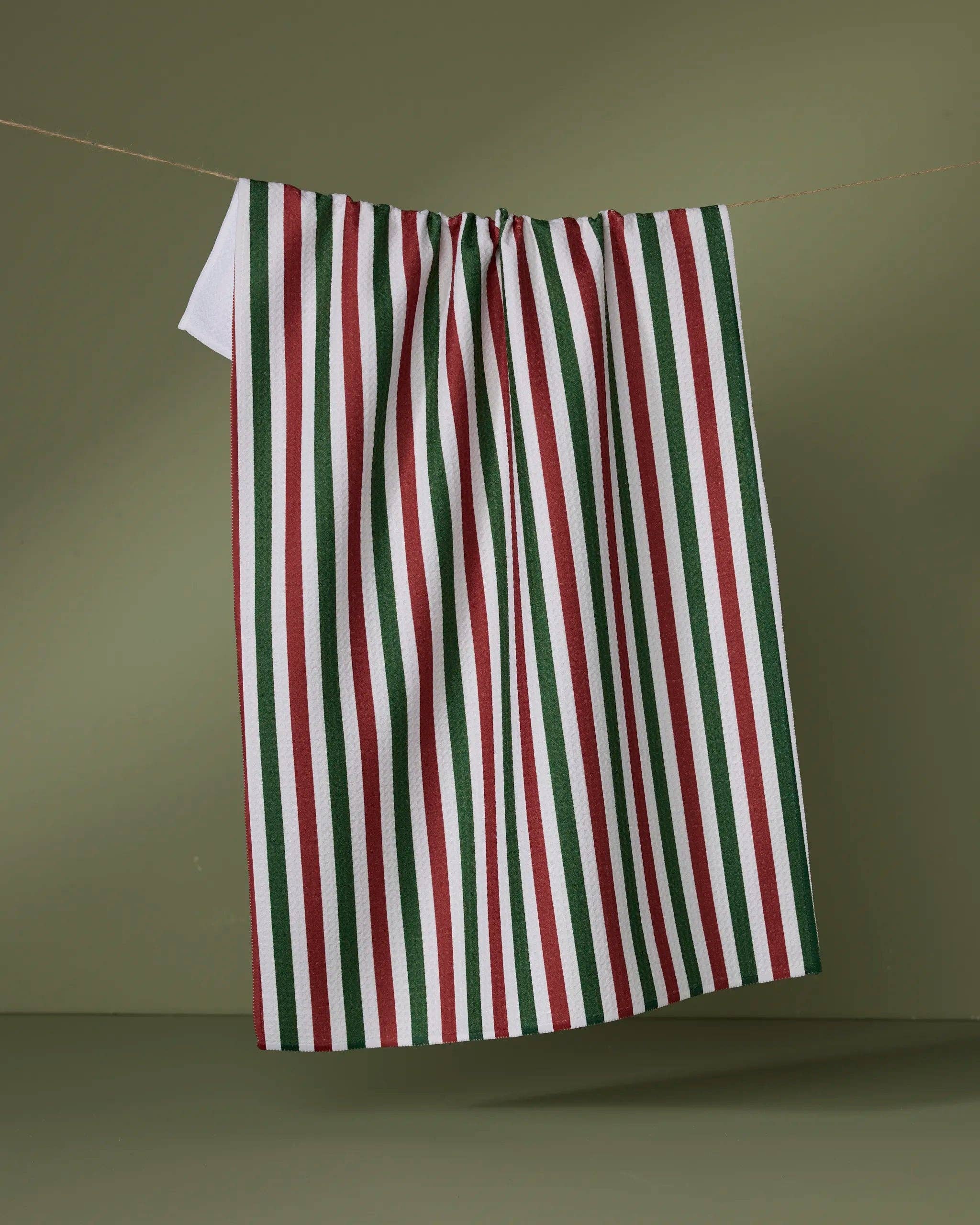 Ribbon Green Red Tea Towel Geometry
