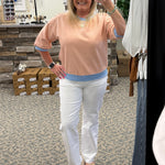 Peach/Blue Elbow Sleeve Top Top - Tee STACCATO