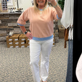 Peach/Blue Elbow Sleeve Top Top - Tee STACCATO
