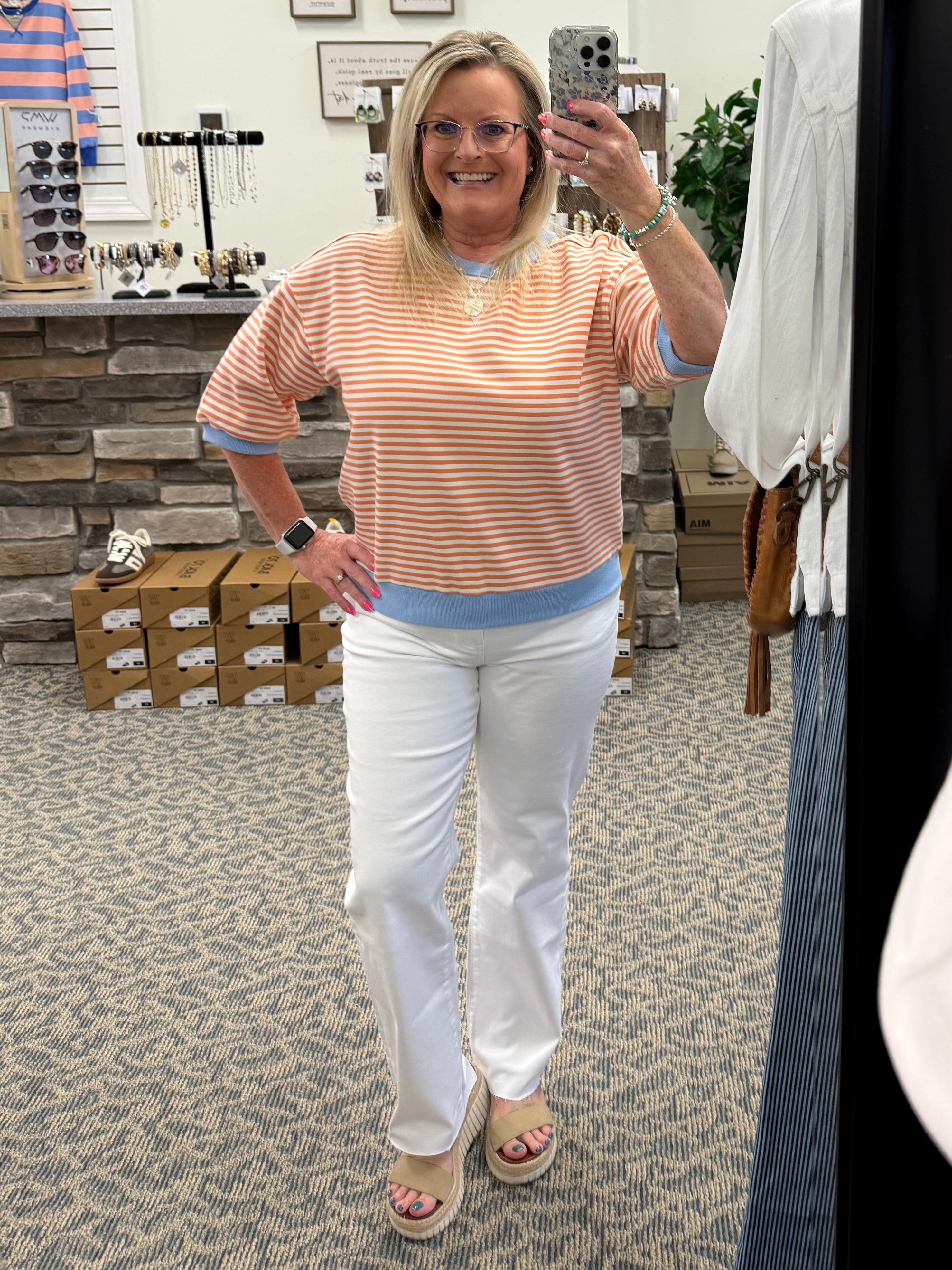 Peach/Blue Elbow Sleeve Top Top - Tee STACCATO