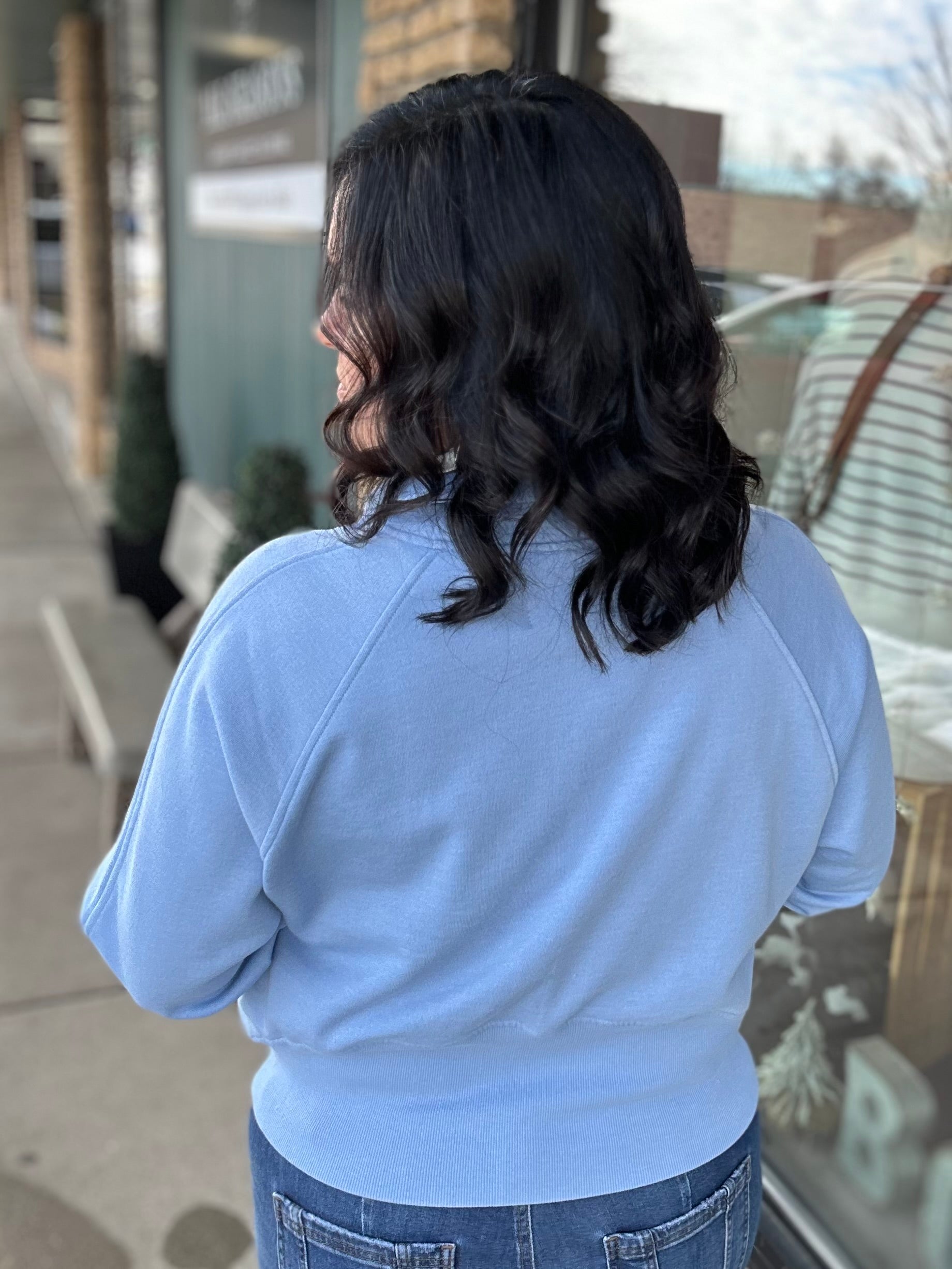 Lt. Blue Quarter Zip Sweatshirt Top - Sweatshirt PANACHE