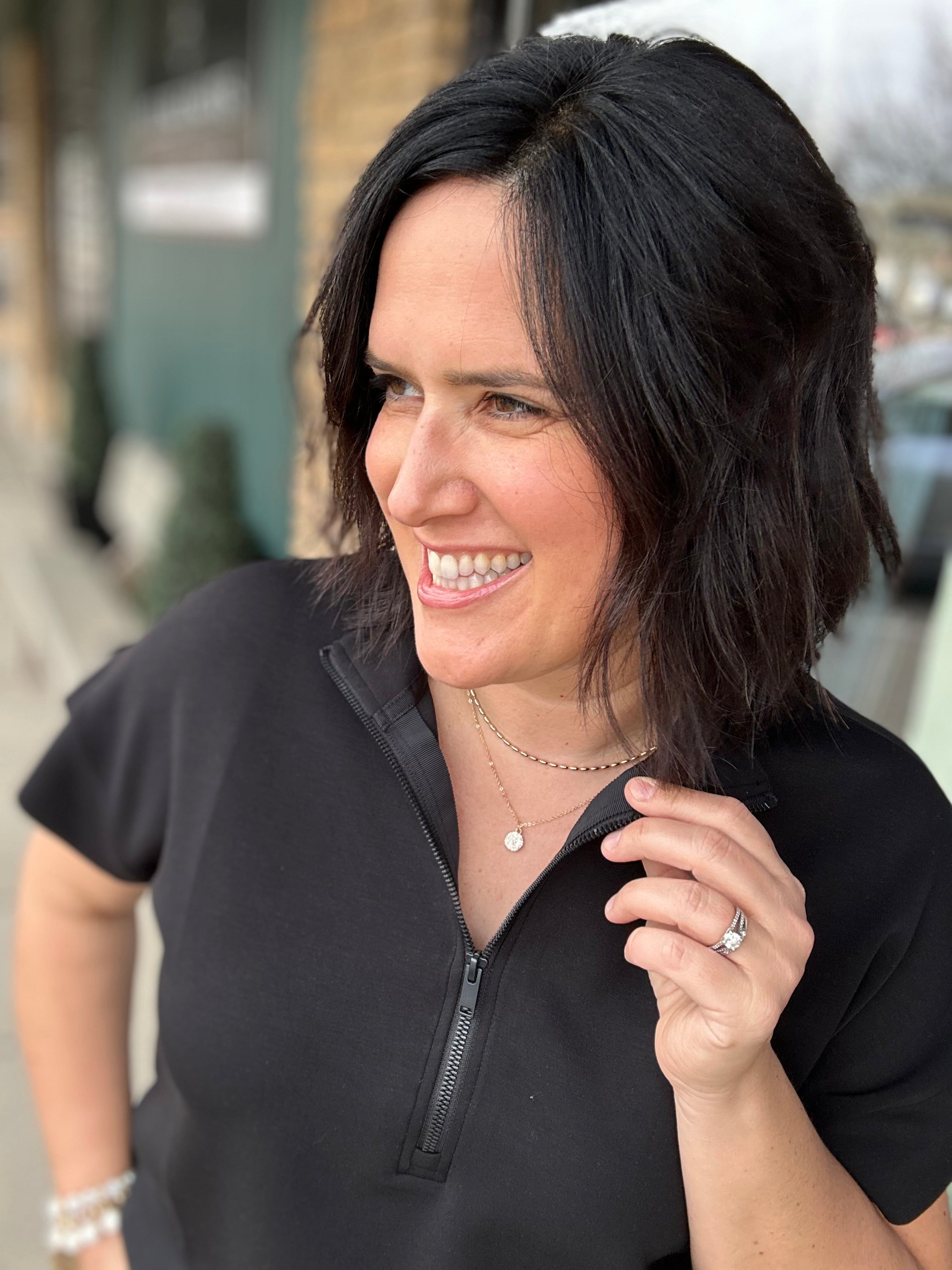 Black Quarter Zip Short Sleeve Top Top - Tee RAE MODE