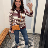 Burgundy Stripe Terry Snap Top