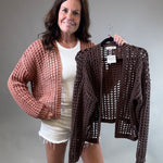 Clay Crochet Cropped Open Cardigan Tops- Cardigans DOE & RAE