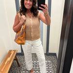 Taupe Crochet Button Up Sleeveless Vest Top - Sweater STACCATO
