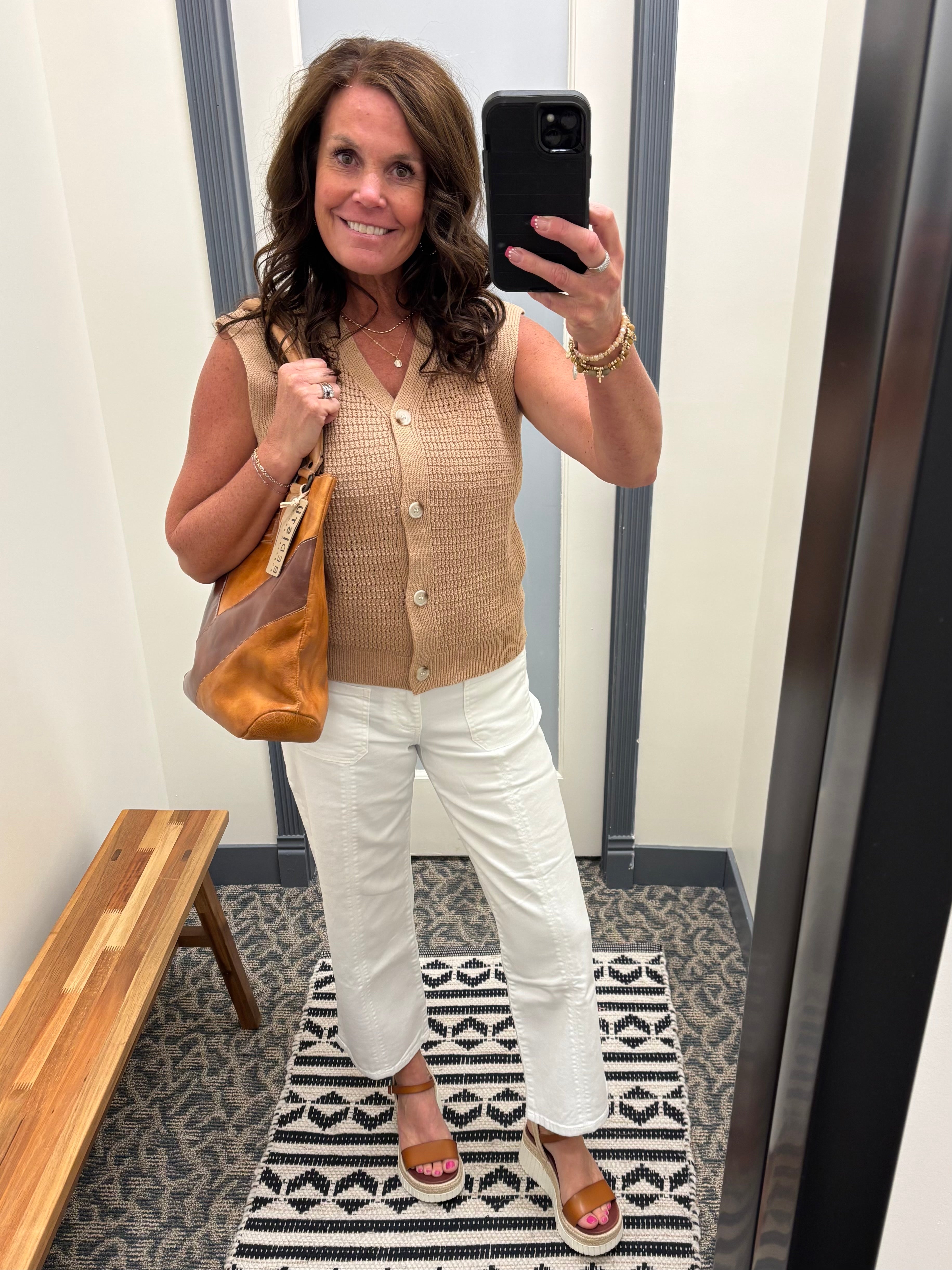 Taupe Crochet Button Up Sleeveless Vest Top - Sweater STACCATO