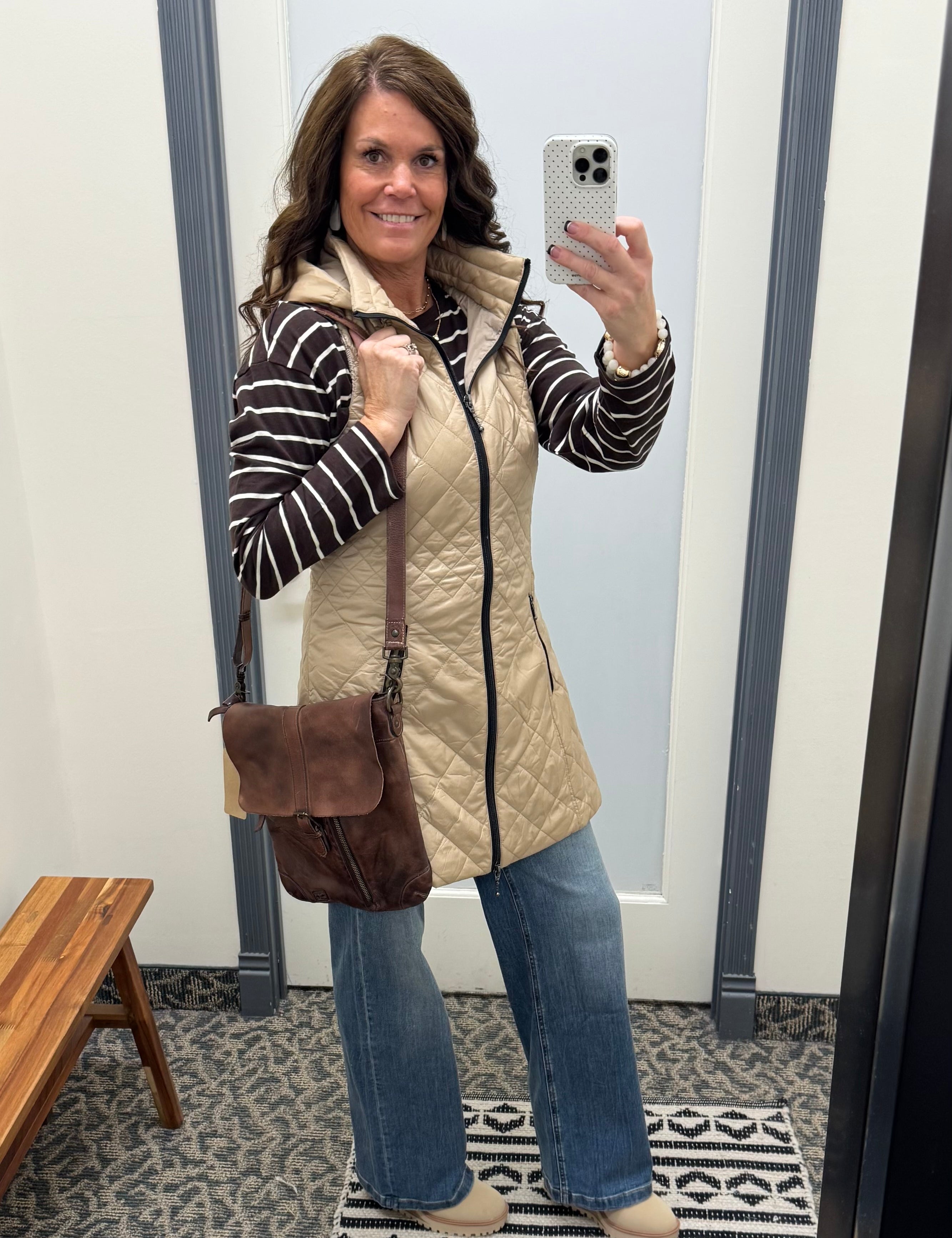 Camel Long Quilted Vest Outerwear - Vest Anorak
