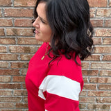 Red Color Block Terry Sweatshirt