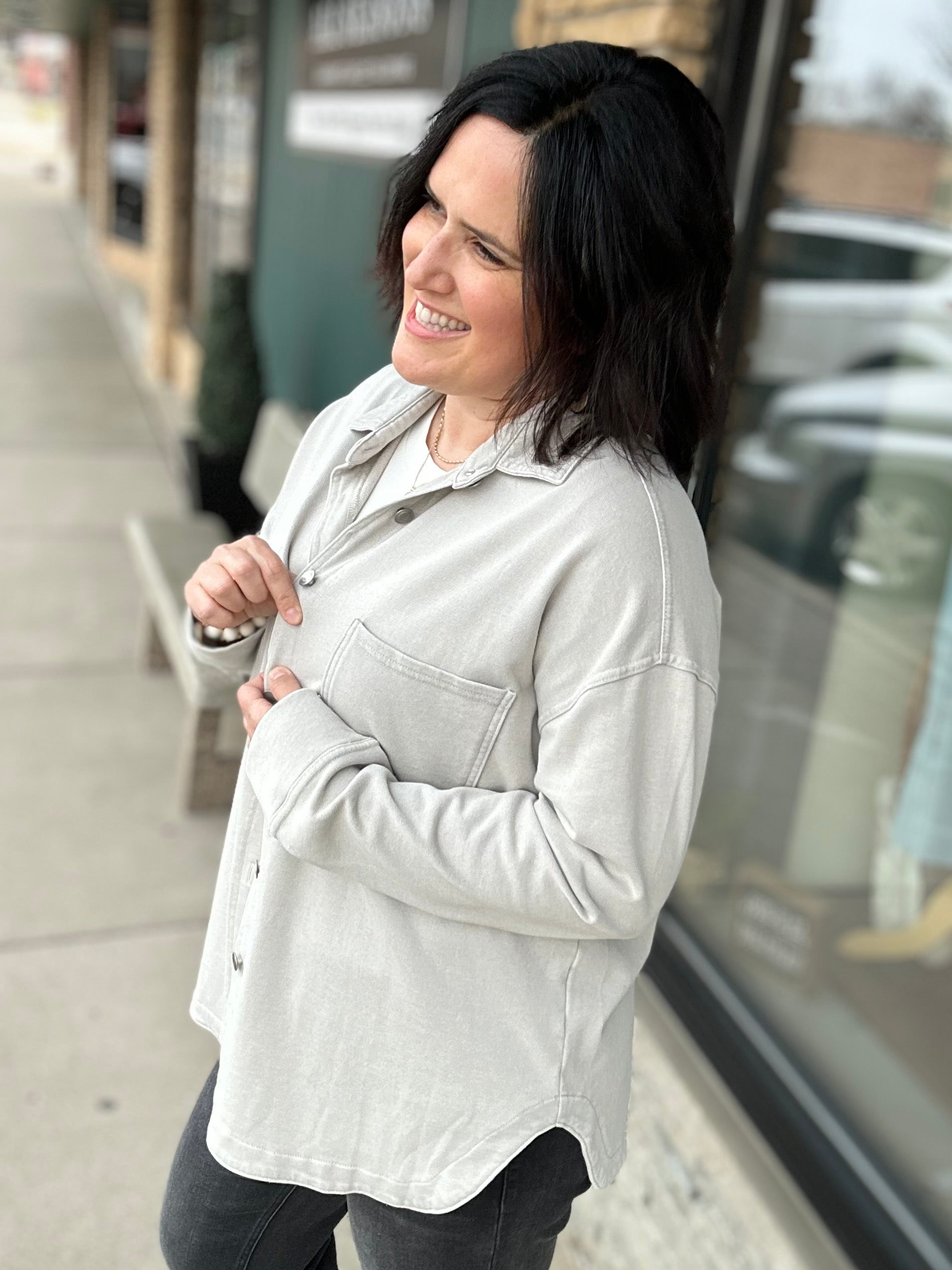 Grey Washed Soft Button Up Outerwear- Jackets PANACHE