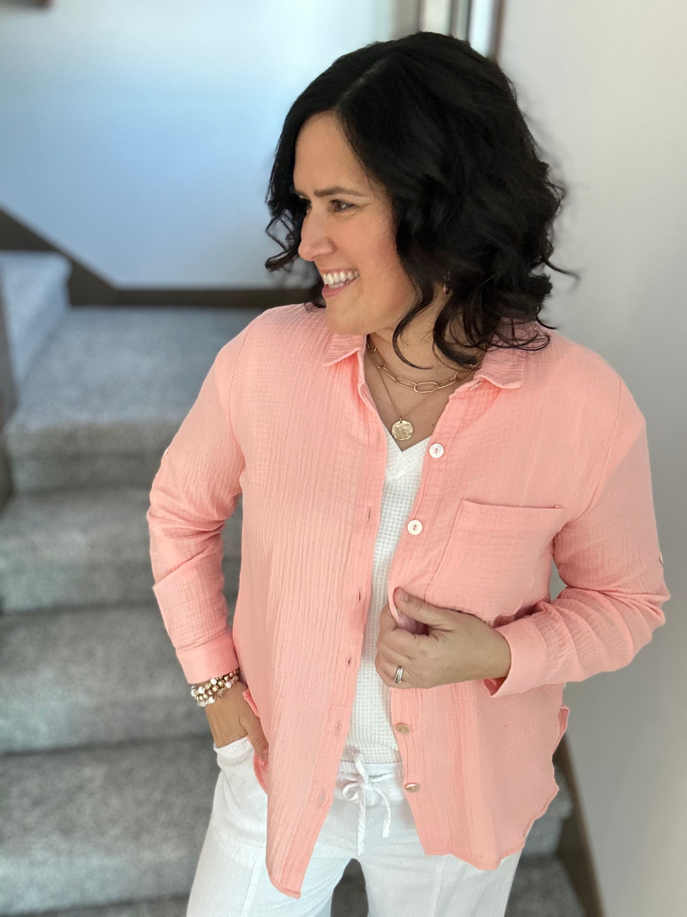 Peach Sorbet Celia Top Tops - Button Ups DEAR SCARLETT
