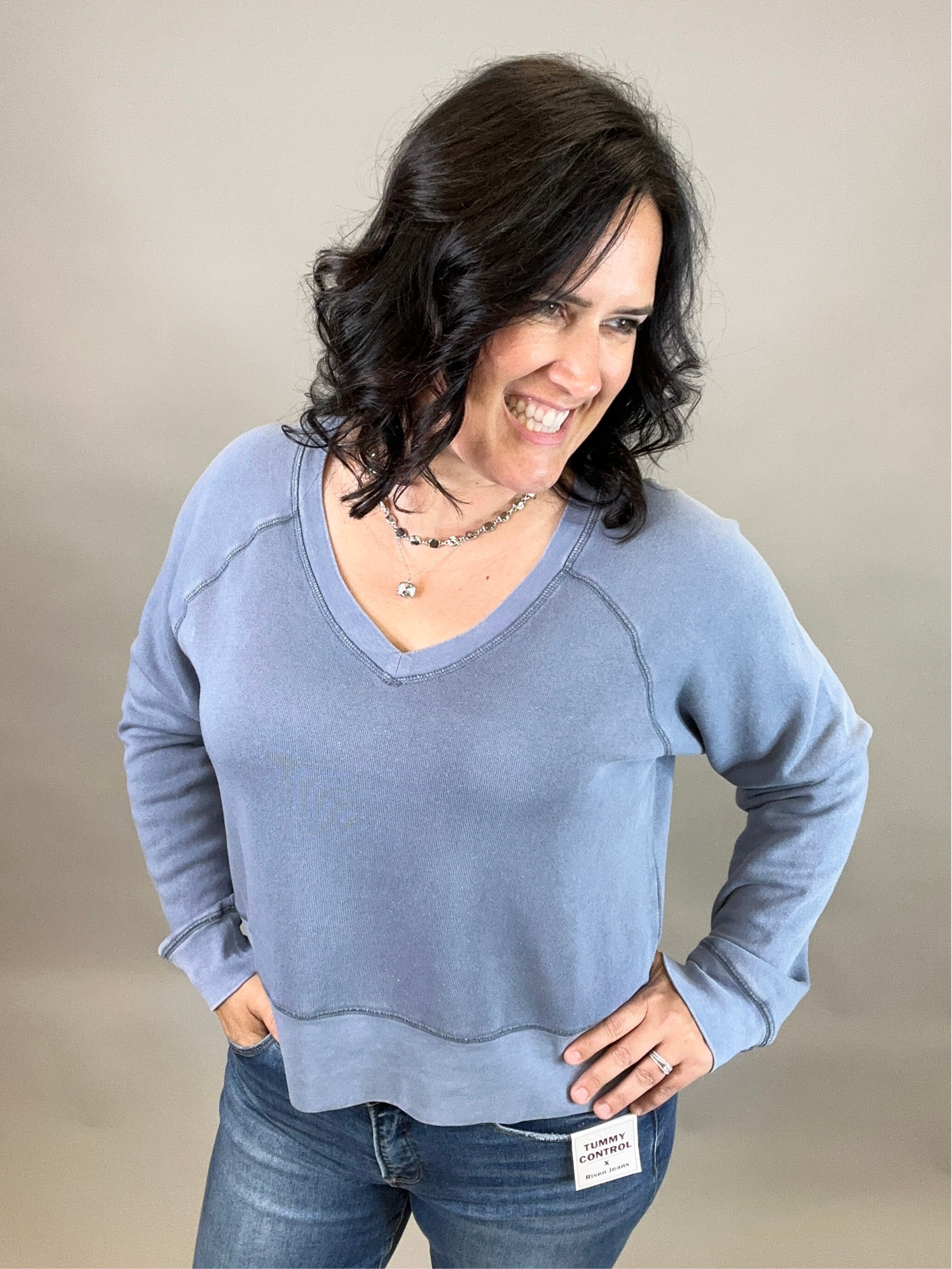 Bleached Blue Zane Sweatshirt Top - Sweatshirt THREAD & SUPPLY
