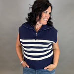 Navy Striped Half Zip Sweater Top Top - Sweater DOE & RAE