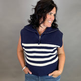 Navy Striped Half Zip Sweater Top Top - Sweater DOE & RAE