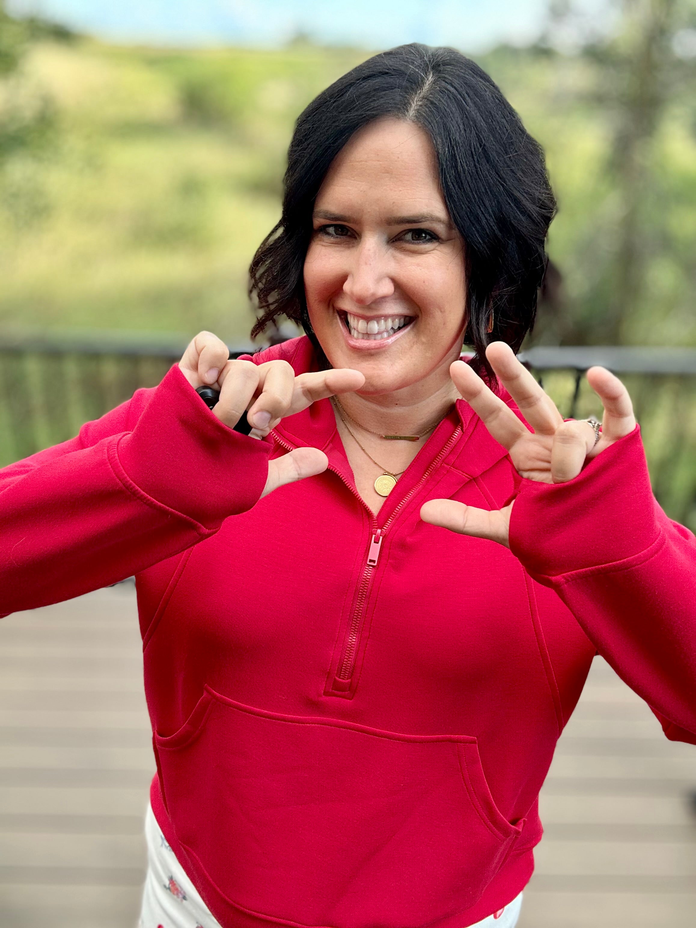 Red Quarter Zip Hoodie Top Top - Sweatshirt RAE MODE