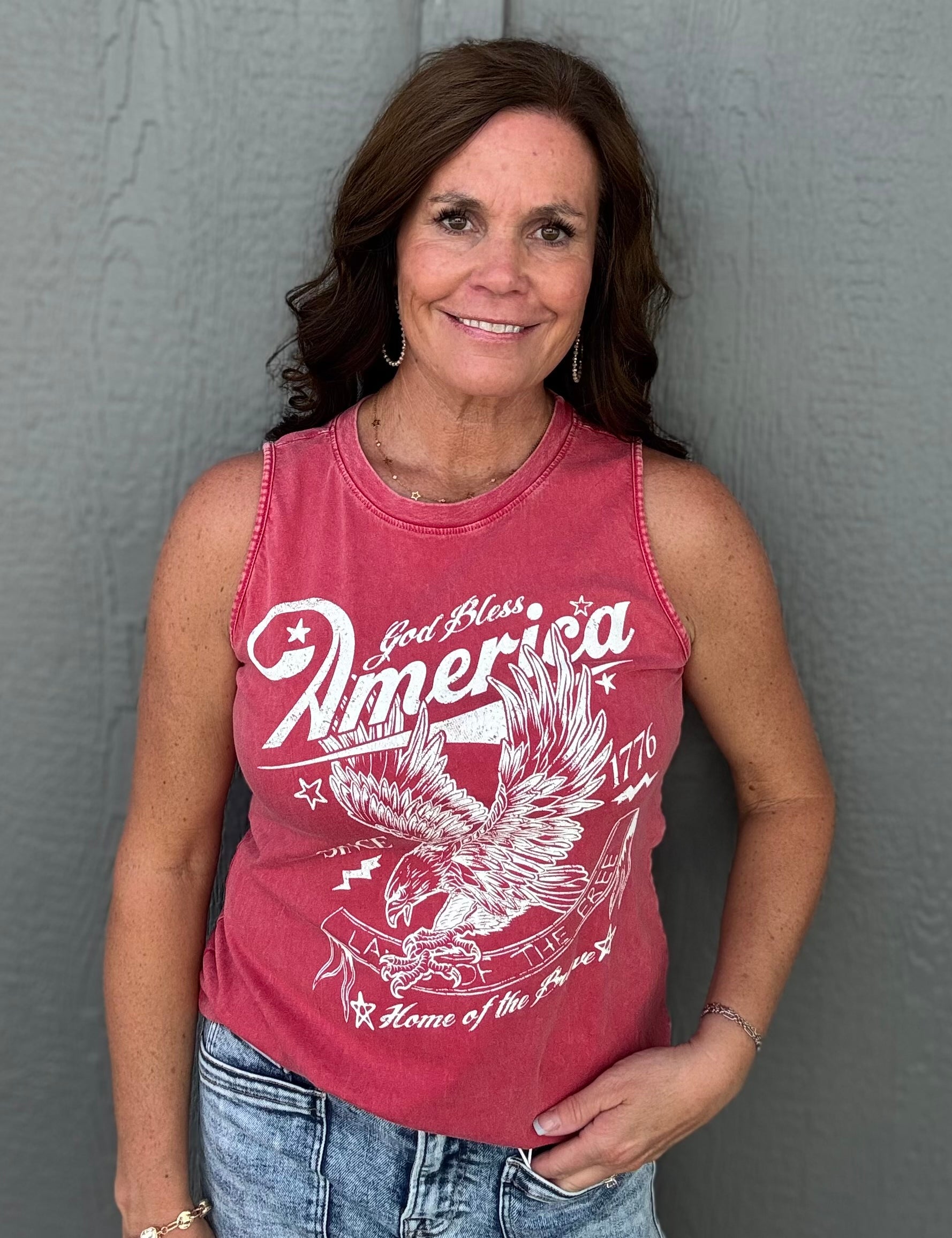 Red God Bless America Tank Top Tops- Tanks HRT and LUV