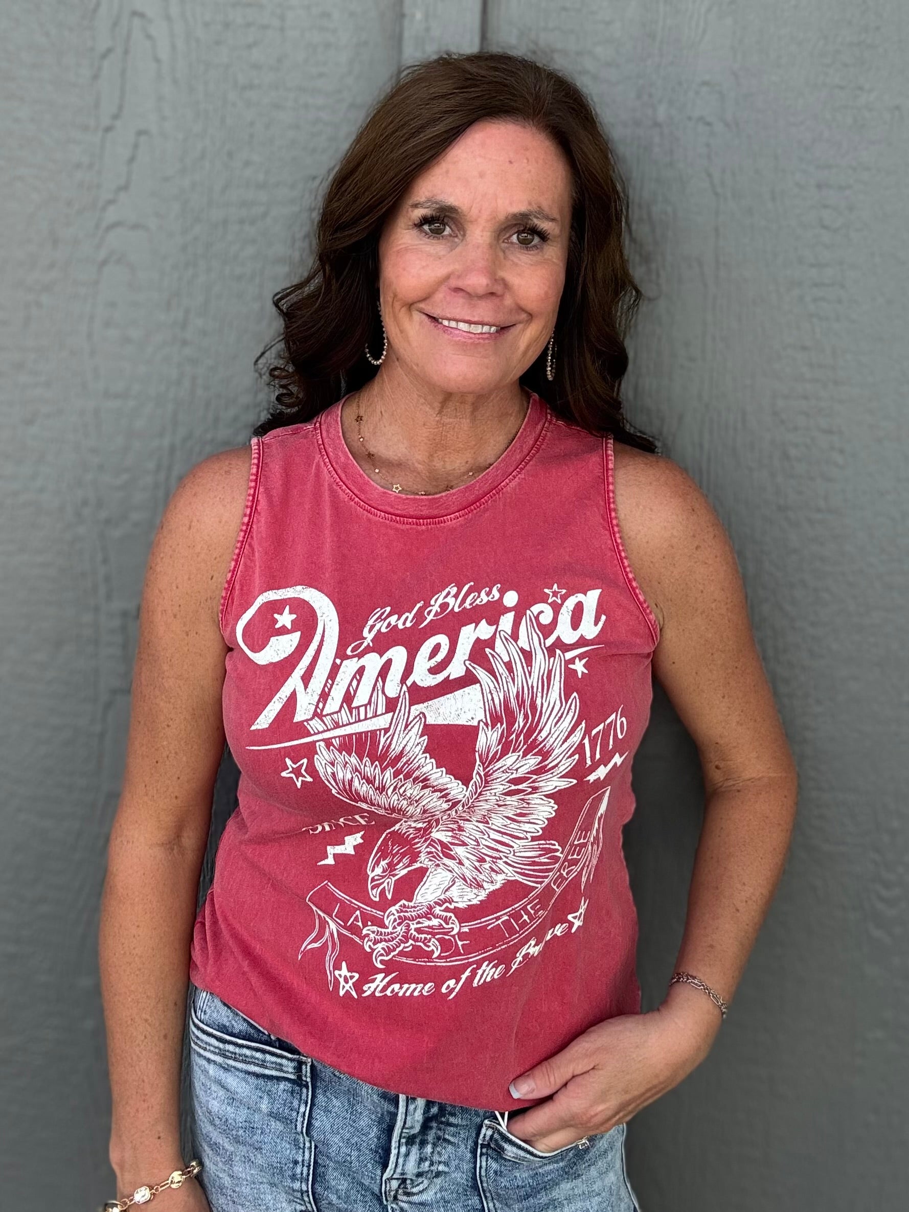 Red God Bless America Tank Top Tops- Tanks HRT and LUV