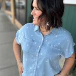 Light Denim Quincy Star Button Down Top Tops - Button Ups FLAG AND ANTHEM