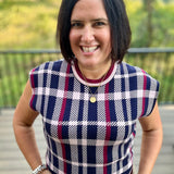 Navy Plaid Knit Sweater Vest
