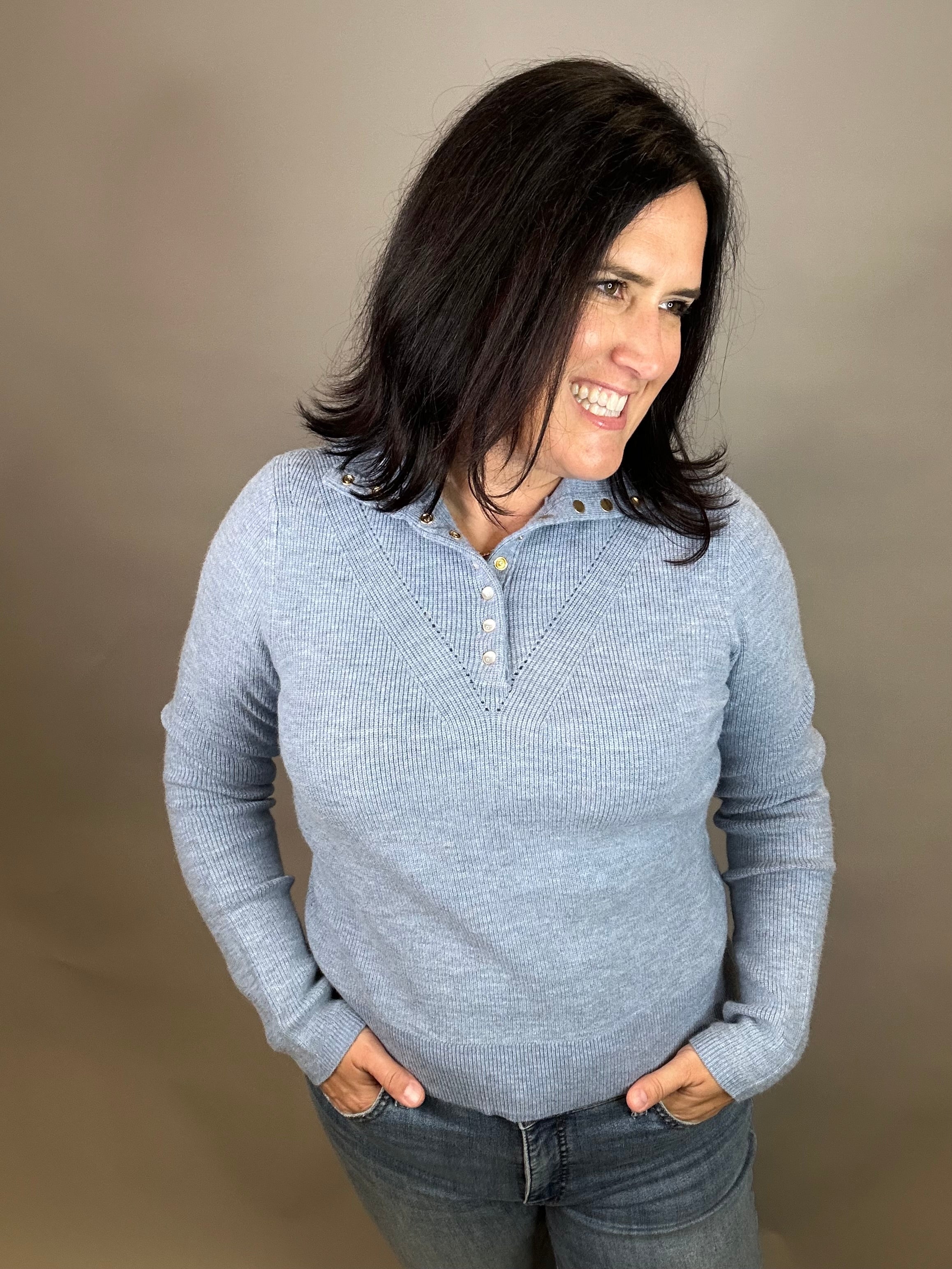 Blue Castleberry Mock Neck Sweater Top - Sweater FLAG AND ANTHEM
