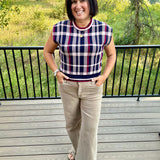 Navy Plaid Knit Sweater Vest
