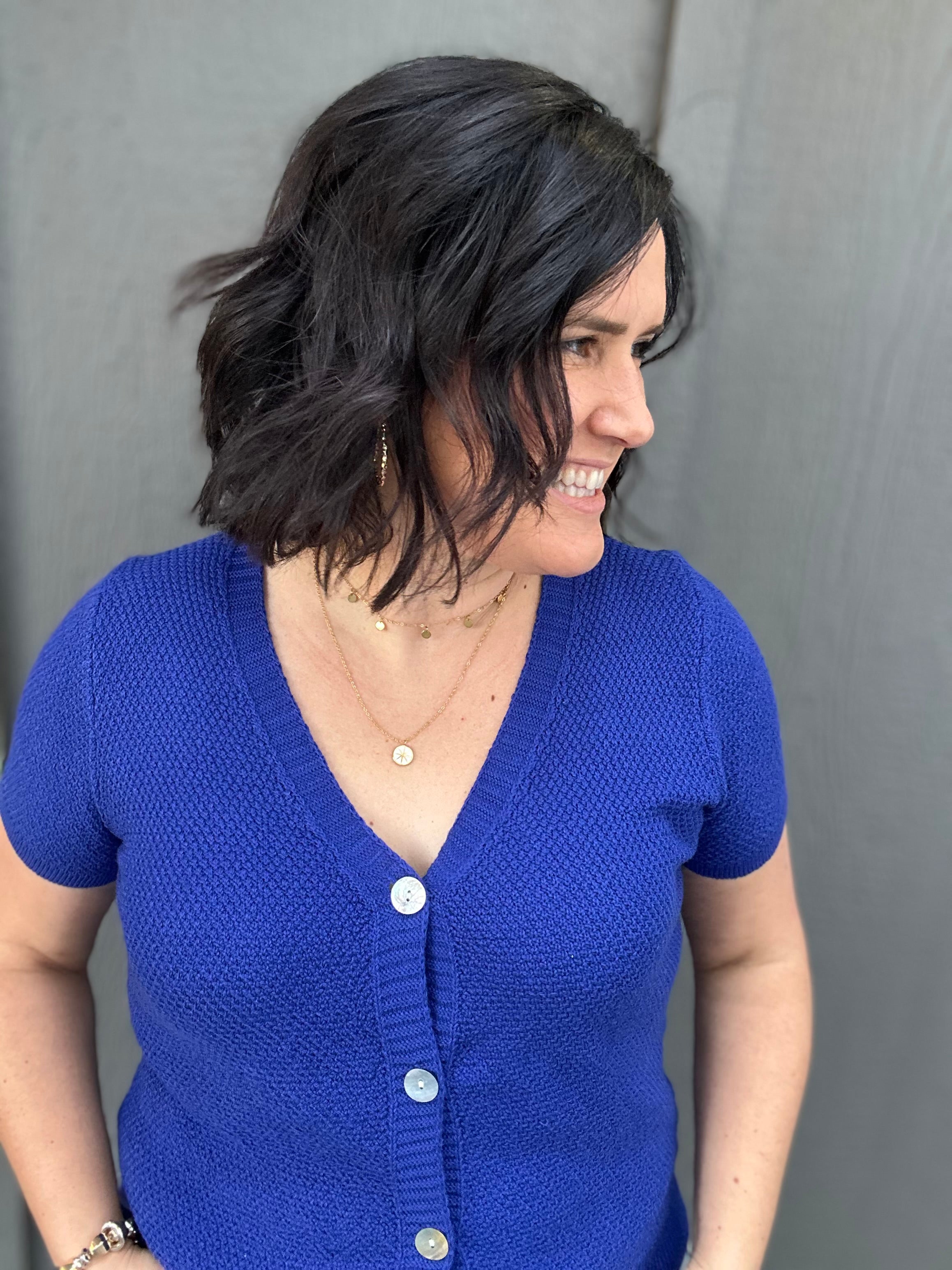 Royal Blue Waffle V Neck Cardigan Tops- Cardigans STACCATO