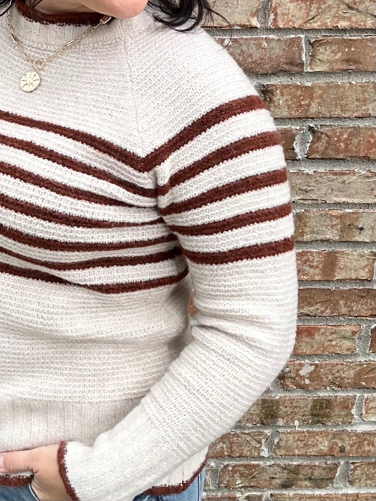 Copper Striped Crew Neck Sweater Top - Sweater STACCATO