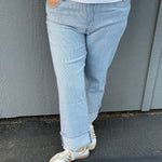 Fay Straight Cuffed Blue/White Denim Bottoms - Pants KUT FROM THE KLOTH