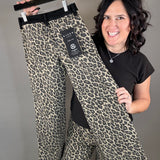 Coffee Leopard Wide Leg Jeans Bottom- Pants RISEN