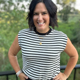 Ivory and Black Cloudy Knit Stripe Sleeveless Top