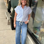 Blue Ramona Color Block Button Down Tops - Button Ups FLAG AND ANTHEM