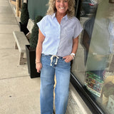 Blue Ramona Color Block Button Down Tops - Button Ups FLAG AND ANTHEM