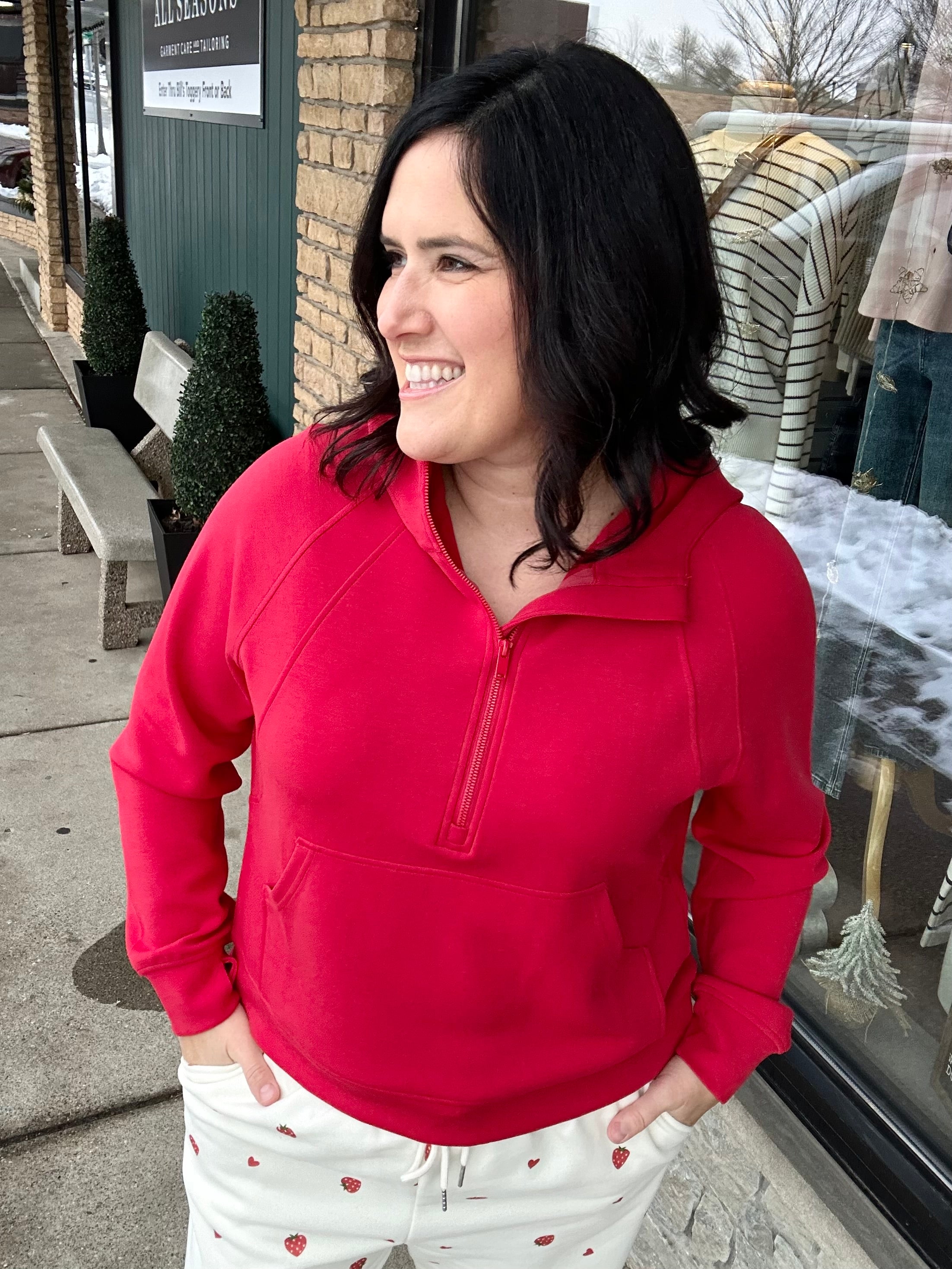 True Red Quarter Zip Hoodie Jacket