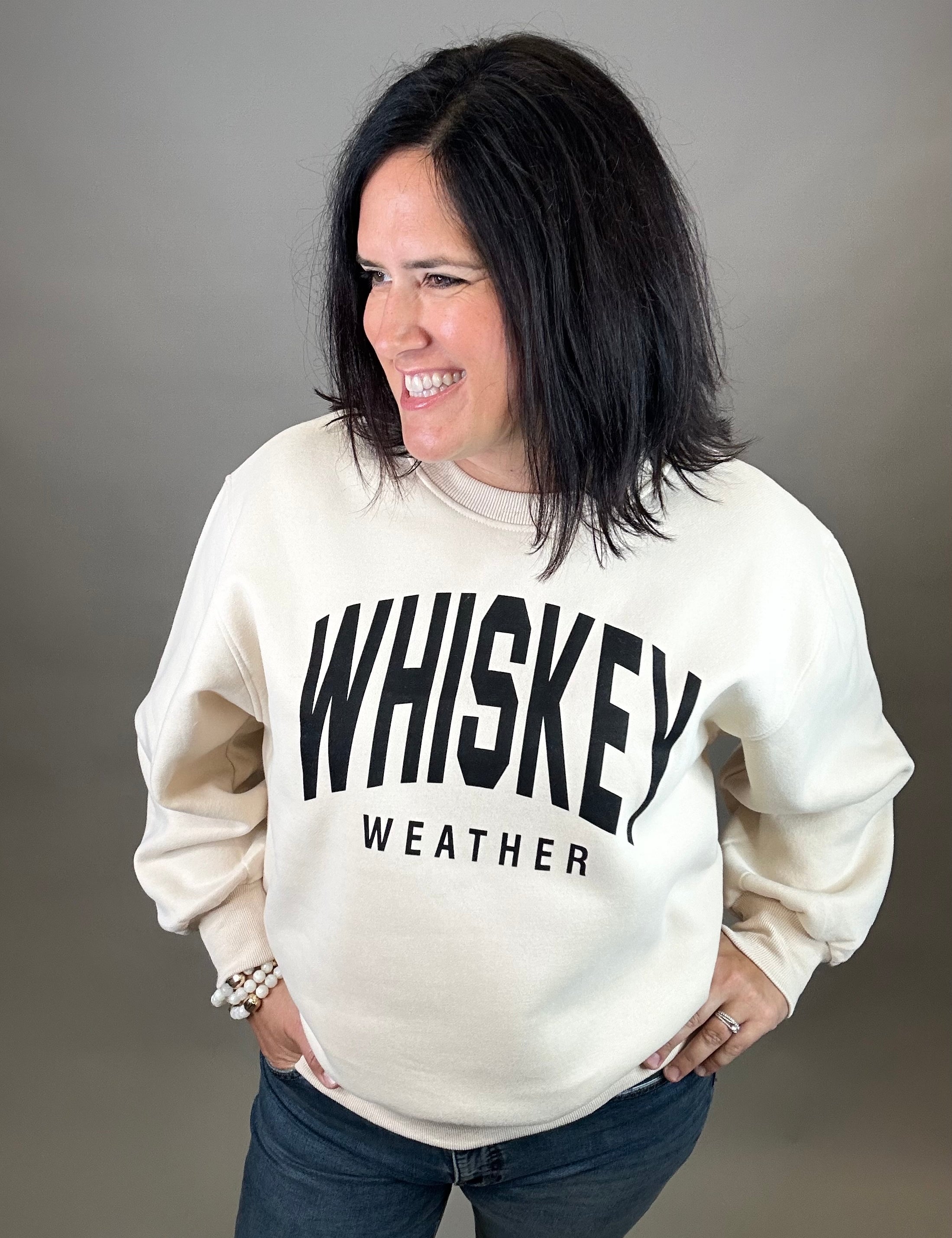 Tan Whiskey Weather Sweatshirt Top- Sweatshirt PANACHE
