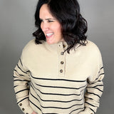 Mocha Striped Half Button Sweater Top - Sweater MIOU MUSE