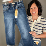 Dark High Rise Straight Cuff Hem Jeans Bottoms - Pants RISEN