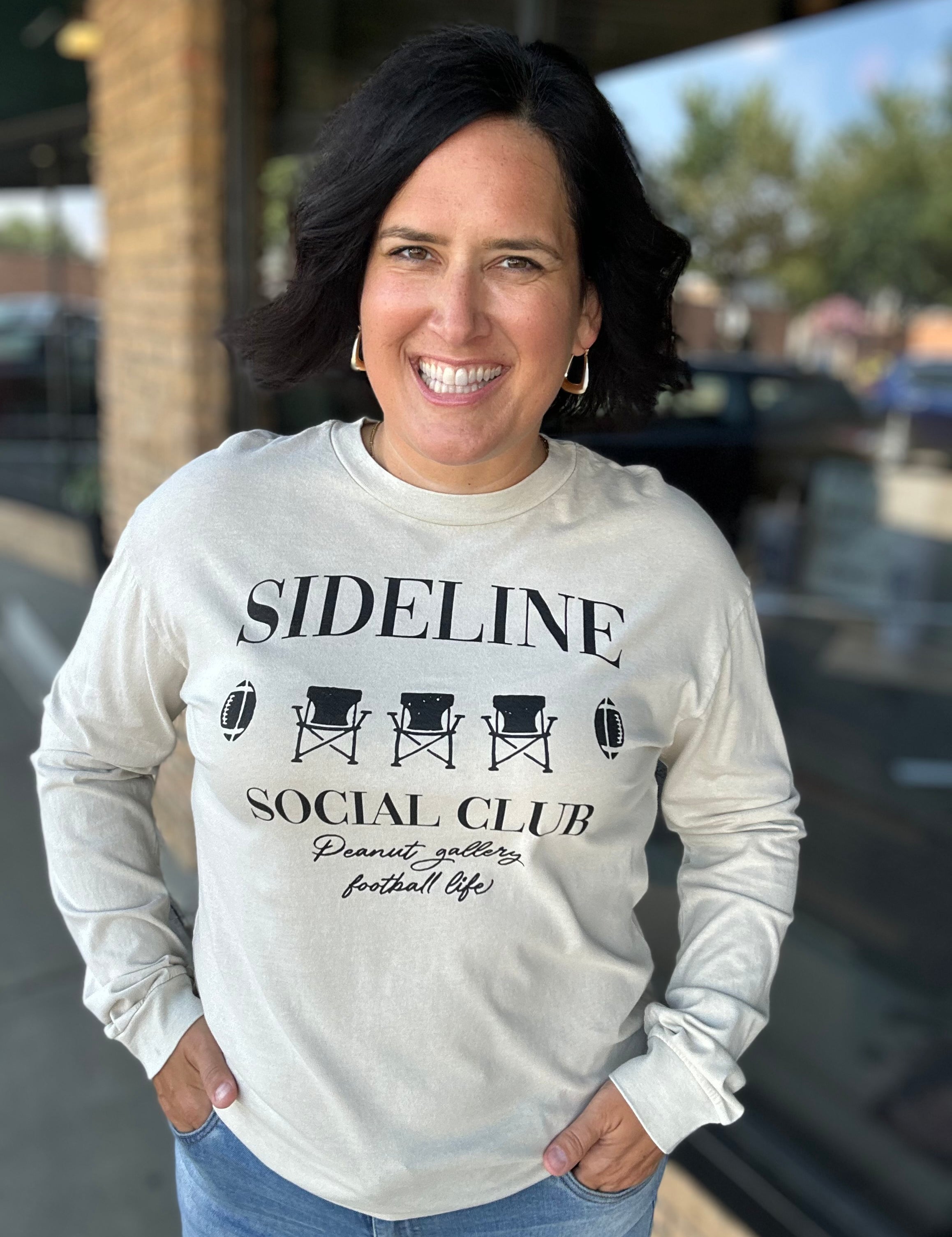 Oatmeal Sideline Social Club Longsleeve Tops- Tees HRT and LUV