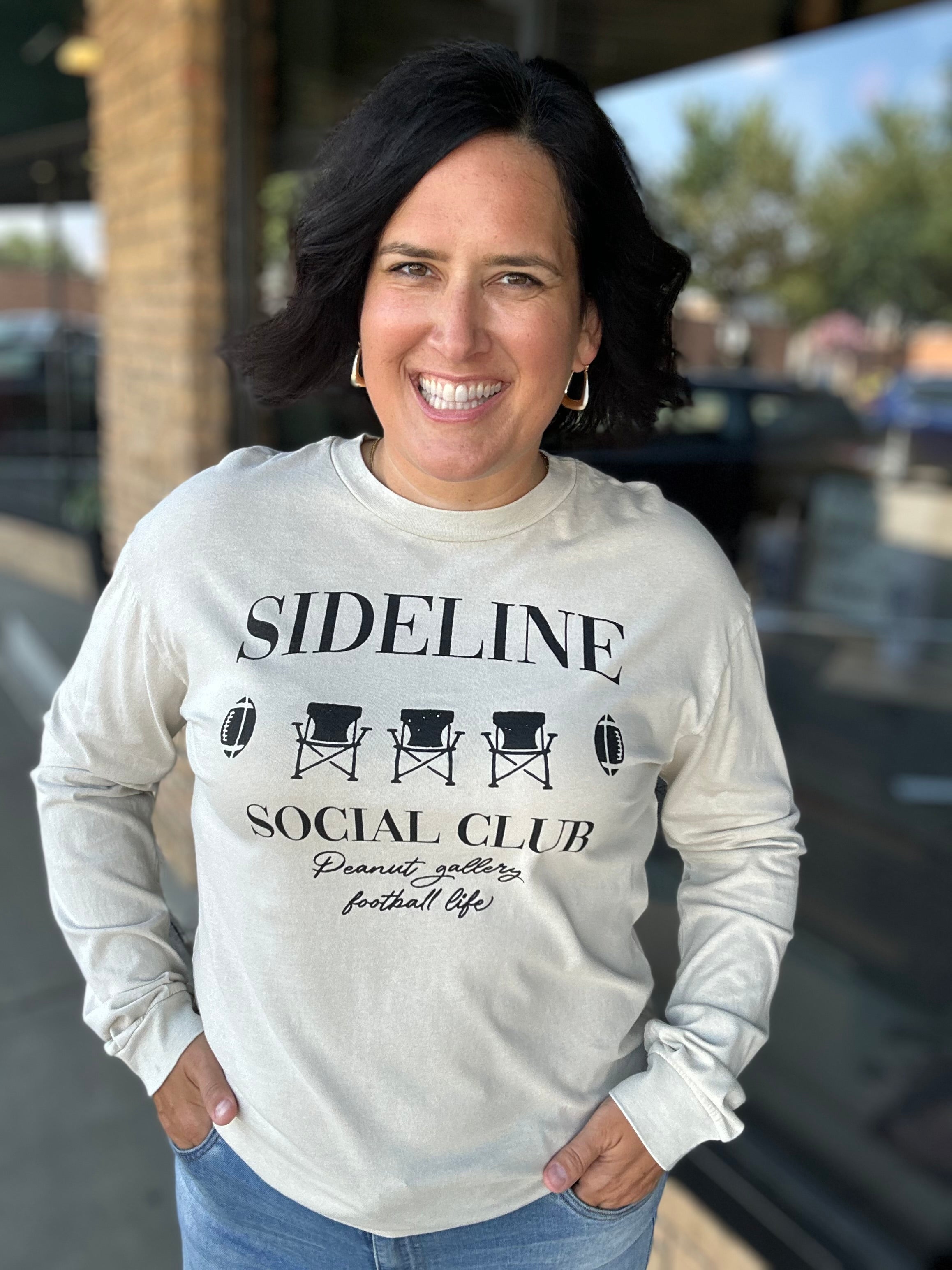 Oatmeal Sideline Social Club Longsleeve Tops- Tees HRT and LUV