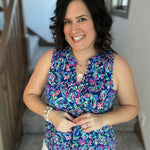 Royal Blue Multi Lizzy Top Tops- Blouses DEAR SCARLETT